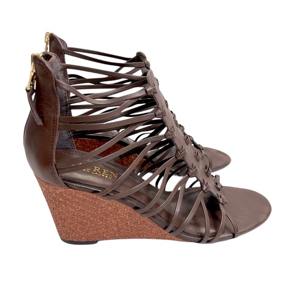Ralph Lauren Shoes - Lauren Ralph Lauren Alexandrea Leather Chocolate Brown Gladiator Wedge Sandals 9